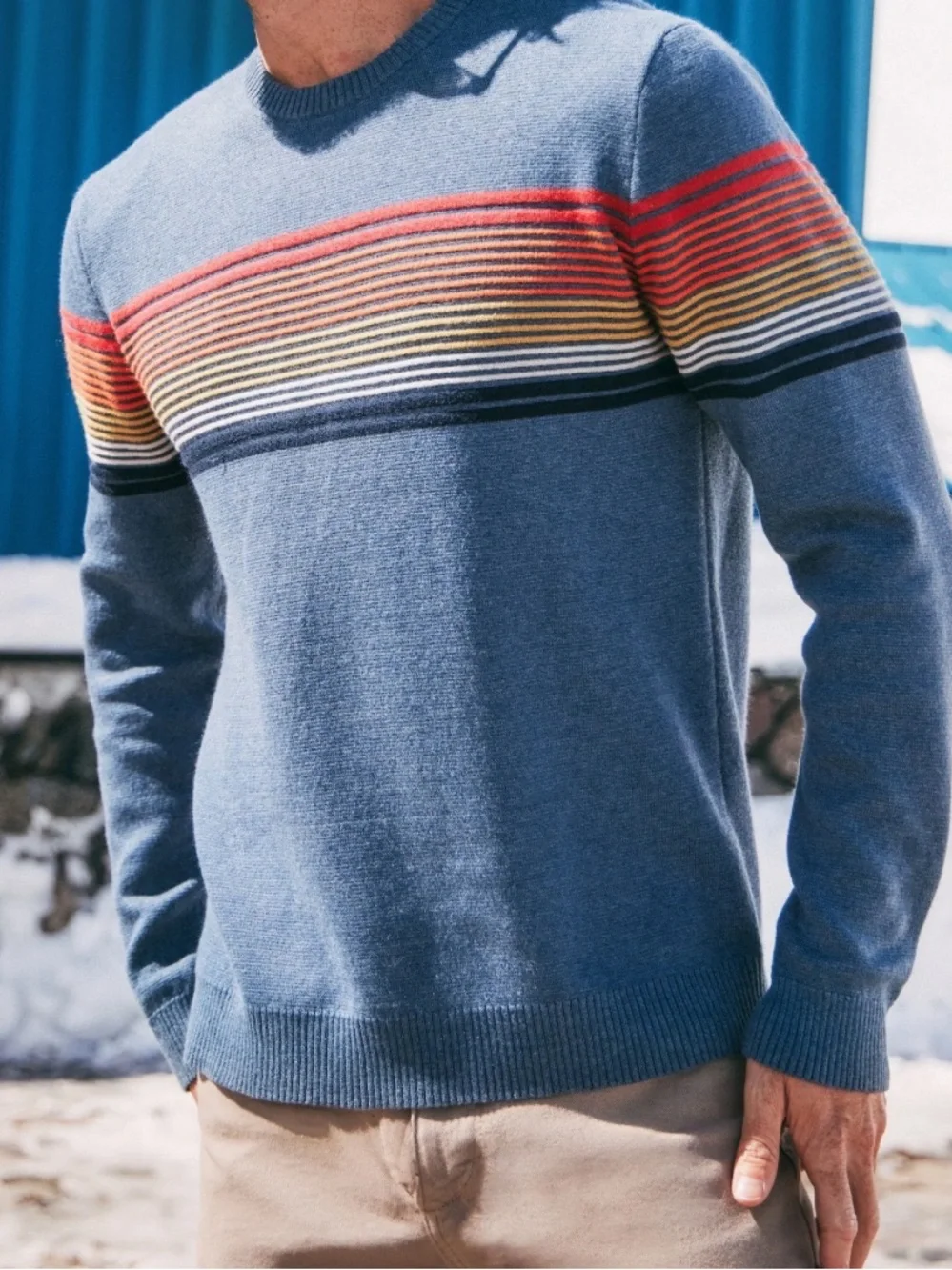 Marine Layer Men's Blue Archive Thompson Stripe Crewneck Sweater Size S